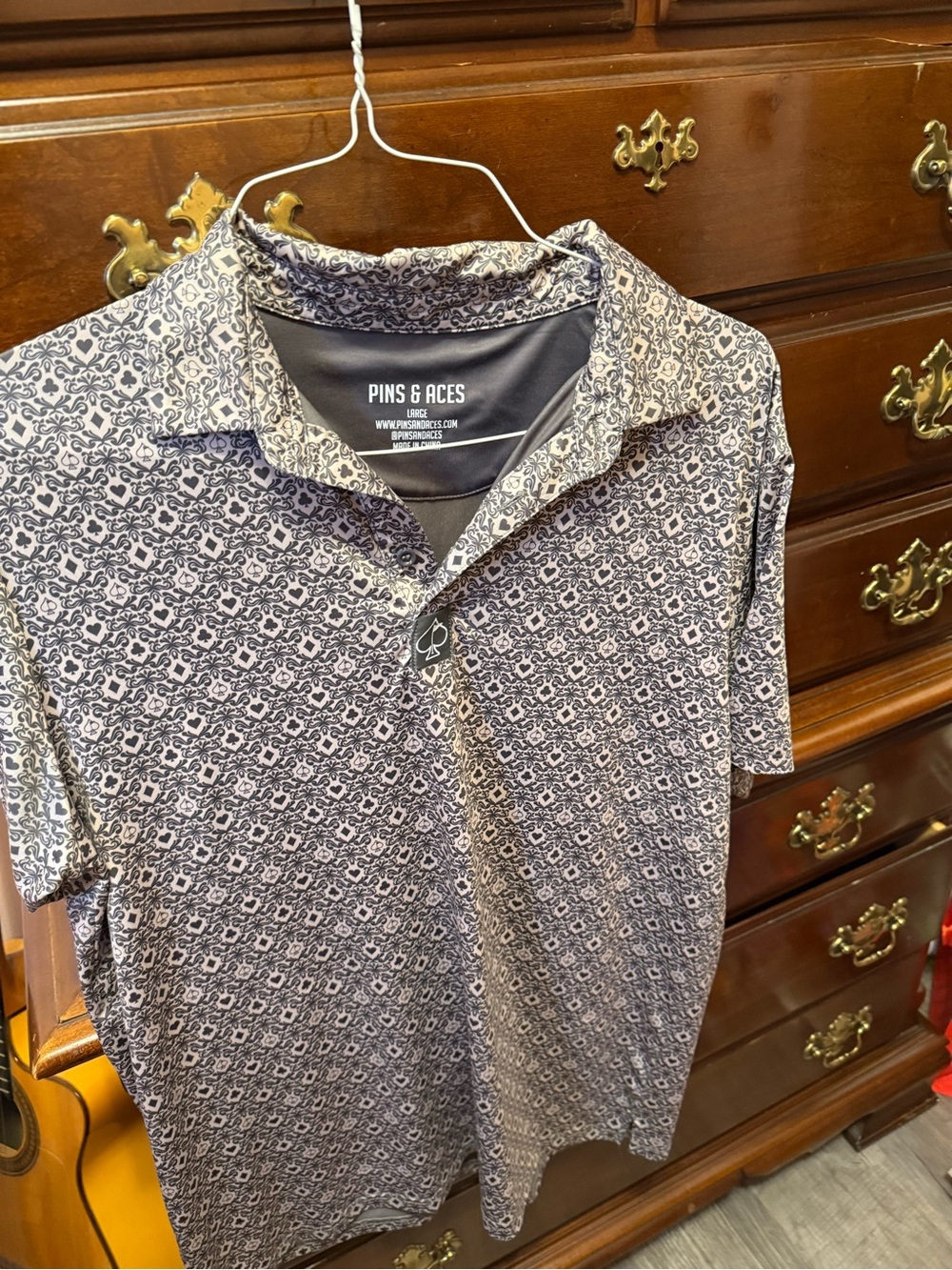 PINS & ACES Men's Navy Patterned Short-Sleeve Polo